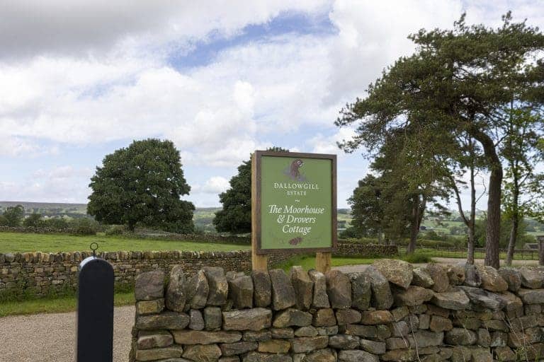 Sign for Dallowgill Estate at The Moorhouse near Ripon, Yorkshire Dales.
